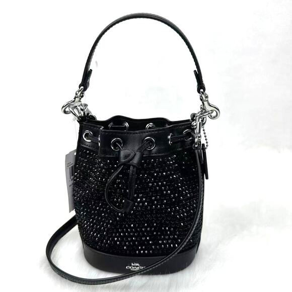 Coach Handbags - Coach Drawstring Shoulder Crossbody Mini Bucket Crystal Silver Black NWT CX213